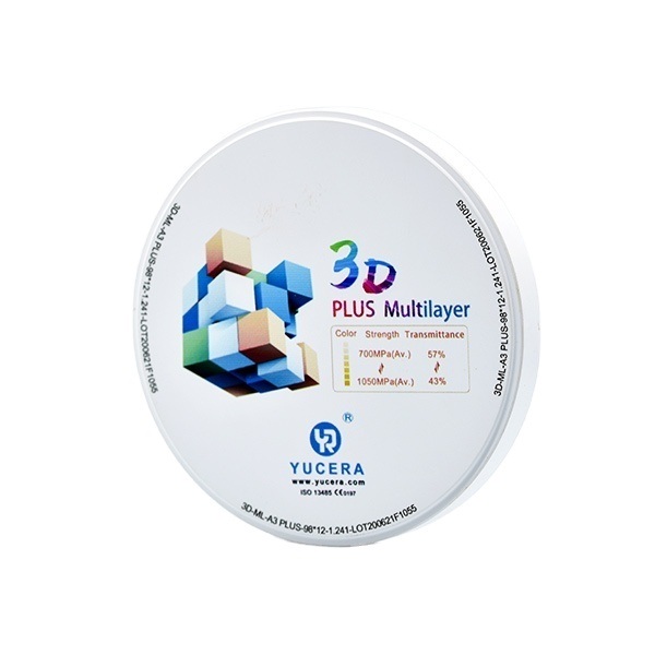 3D Plus Multilayer 43% -57% 6 Layers Dental Block Disc for CAD CAM Crown and Bridge 98mm Open System